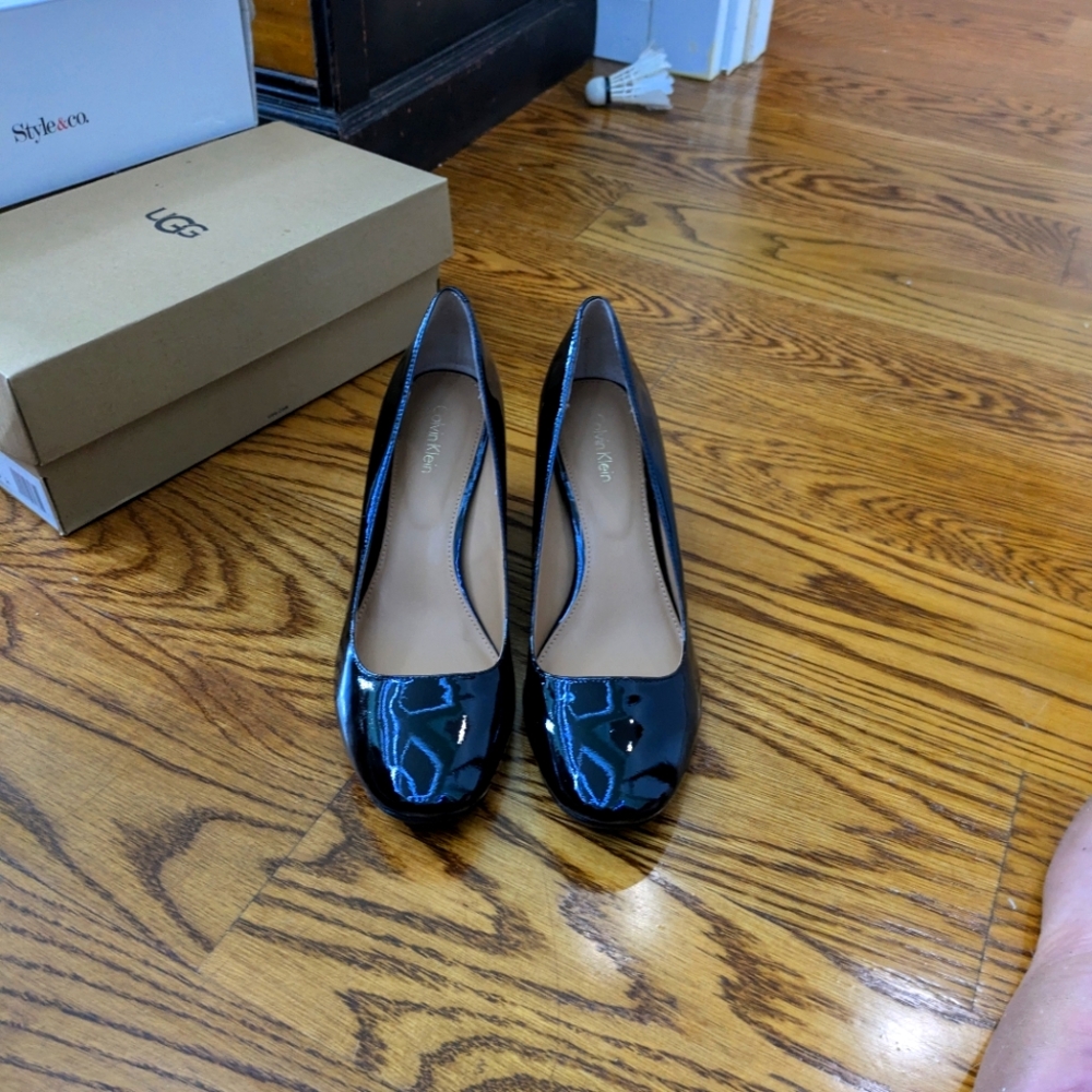 Black Calvin Klein Block Heels with Silver Detail 9